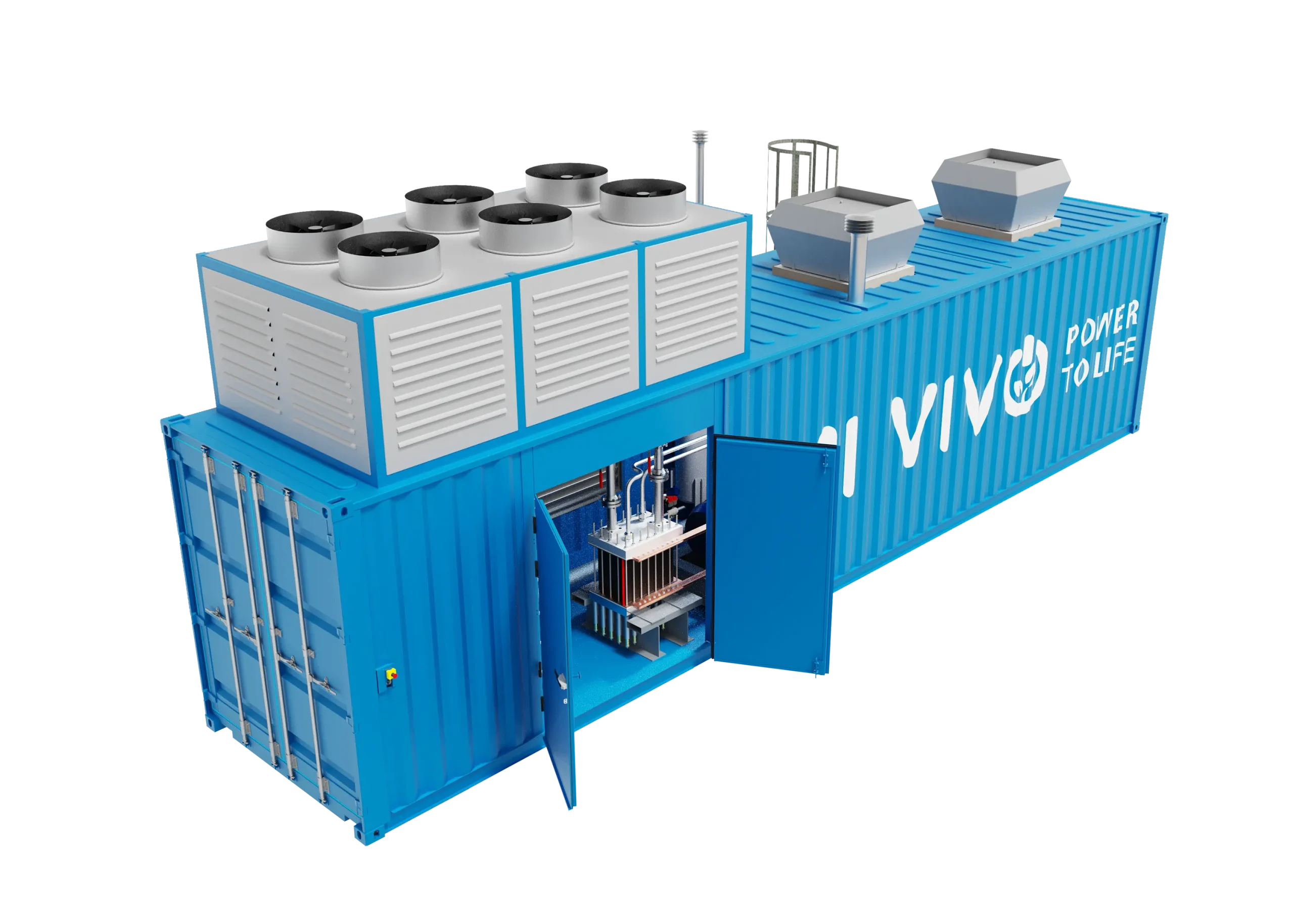 IMI VIVO Electrolyser produces green hydrogen with renewable electricity. It's a fully-integrated package with electrolyser, fuel cell, and storage.